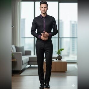 Stylish Black Dress Shirts with Purple and Gray Accents